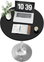 Flamaker Round Bistro Pub Table Modern Style Metal Base MDF Top Cocktail Bar Table Counter Bar Height for Pub, Dining Room, Party (1, Black-Silver)
