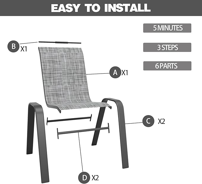 Patio Chairs Set of 4, Stackable Outdoor Dining