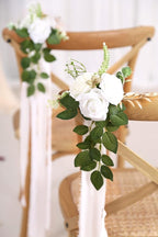 Artificial Rose Chair Flowers, White, Set of 10 for Wedding Aisle Decor