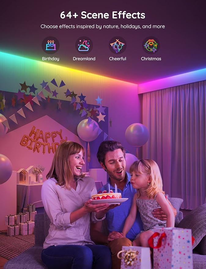 Govee RGBIC LED Strip Lights, 65.6ft Smart LED Lights for Bedroom, Bluetooth LED Strip Lights APP Control, DIY Multiple Colors on One Line, Color Changing LED Lights for Home Decor, 2 Rolls of 32.8ft