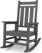 KINGYES Oversized Outdoor Rocking Chair, All-Weather Patio Rocking Chairs for Porch, HDPE Outdoor Patio Rockers with High Back & Wide Seat for Garden, Lawn, Gray