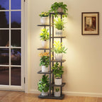 iDavosic.ly Plant Stand Indoor with Grow Light, 7-Tier Tall Metal Flower Shelf for Heavy-Duty Large Planters, Corner Orchid Display Rack for Living Room Balcony Patio Porch, Modern Black