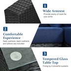 Tangkula 7-Piece Patio Furniture Set, Outdoor Sectional Wicker Sofa with Pillows and Cushions, Conversation Set with Coffee Table & Tea Table for Garden, Lawn (Navy Blue)