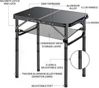 Outdoor Side Table, Portable 3 Adjustable Height Small Outdoor Folding Table, Aluminum Foldable Patio Side Tables for Outside Indoor, Plant Stand Coffee End Table for Pool, Porch,Garden(Black)