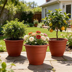 3 Pack Large 16 Inch Plastic Plant Pots for Outdoor Plants,Durable & Lightweight Flower Pots with Drainage Holes,Weather-Resistant Large Planters for Patio Garden(Brick Red)