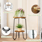 2 Tier Wood Plant Stand Indoor, Small Round Flower Pot Stand, 19.6" Tall Single Plant Holder for Living Room, Balcony, Rustic Brown End Side Table（2 packs）