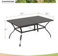 Patio Dining Table for 6 with Umbrella Hole, Black Metal, 60 x 37 Inch