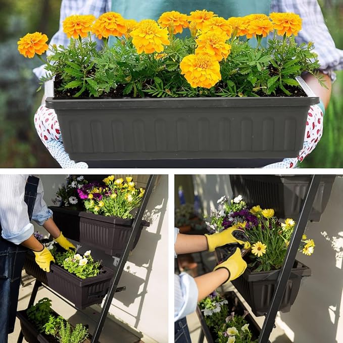 Homdox 5-Tier Vertical Garden Bed with Lockable Caster Wheels and Storage Rack - 4FT Vertical Raised Bed with 5 Garden Planter Boxes- Perfect to Grow Vegetables Herbs Flowers Indoor(Black)