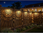 6 Pack Solar Fence Lights Outdoor Wall Lights Gold Plastic Solar Powered Deck Step Stair Lights Mandala Theme Waterproof Fence Solar Light for Garden Post Patio Backyard Yard Decor