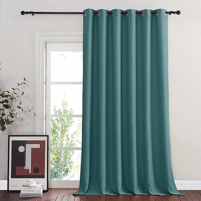 NICETOWN Room Divider Curtain 132 Inches Long, Wide Blackout Sliding Door Curtain for Bedroom, Room Darkening Privacy Window Curtain for Patio Door (1 Panel Set, Sea Teal, 80 x 132 Inch)