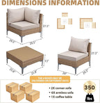 9 Piece Wicker Patio Furniture Set,Outdoor Conversation Sectional Sofa w/Coffee Table,All-Weather Outdoor Sofa with Thick and Anti-Slip Cushions for Deck,Poolside,Garden,Beige
