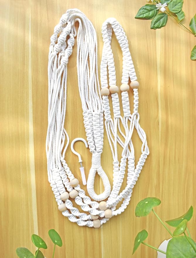 Macrame Plant Hanger Extra Long (52") Indoor Plant Holder with Beads, no Tassel- Long Plant Hanger for Tall Ceiling- Hanging Plant Holder for 6”-14”Pots -(1 Pack)