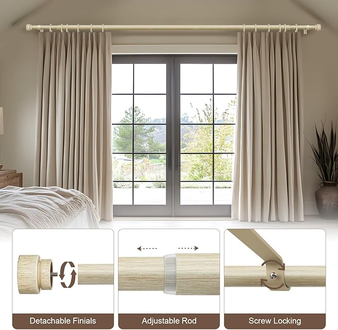 Antique White Curtain Rods for Windows 72 to 144 Inches Heavy Duty Adjustable 1" Diameter Window Rod with Decorative Finials for Bedroom Living Room Kitchen Outdoor Farmhouse
