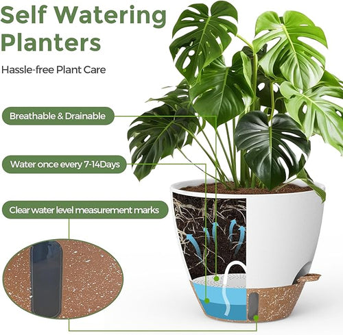 12" 10" 6" 8" Inch Self Watering Pots with Water Level Indicator