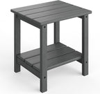 GarveeLife Outdoor Side Table 2-Tier, 18 in HDPE All Weather Resistant Patio Side Tables for Outside, End Table for Patio Pool Deck Indoor Backyard, Grey