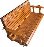 Wooden Porch Swing 3-Seater, Bench Swing with Cupholders, Hanging Chains and 7mm Springs, Heavy Duty 800 LBS, for Outdoor Patio Garden (Warm Teak Color, 5 FT Extra Large)