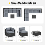 Aoxun Patio Furniture Set, 7 Piece Outdoor Sectional Sofas with Waterproof Cover, Wicker Rattan Outdoor Furniture Patio Conversation Set for Backyard, Garden Light Grey