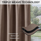 RYB HOME Outdoor Curtains for Patio Waterproof Block Sunlight Thermal Insulated Privacy Assured Thick Outside Curtains for Porch, Gazebo, Pergola, W84 x L84, Mocha, 1 Panel