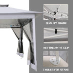COBIZI 12x12 Pop Up Gazebo On Clearance - Upgrade Easy Up Metal Outdoor Canopy Waterproof - Portable Gazebo with Mosquito Nettings, 4 Ropes 8 Stakes and Carry Bag for Patio Garden(Light Gray)