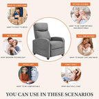 Sweetcrispy Massage Recliner Chair for Adults, Adjustable Home Theater Seating with Lumbar Support for Living Room, Modern Fabric Reclining, Cool Gray