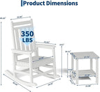 HDPE Rocking Chair Outdoor Set of 4 with 2 Side Table - Poly High Back Porch Rocker Chairs for Adults - All Weather Resistant Furniture for Patio Front Porch - White