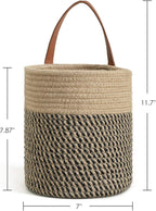 Goodpick 2pack Jute Rope Hanging Basket - 7.87" x 7" Small Woven Fern Wall Hanging Basket Flower Plants, Woven Storage, Black and Jute