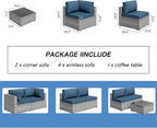 Shintenchi 7 Pieces Outdoor Patio Furniture Sets, Patio Sectional Sofa Couch, Silver Gray PE Wicker Furniture Modular Patio Conversation Sets Patio Sofa with Washable Cushions (Aegean Blue)