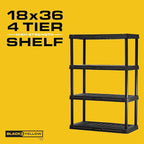 CENTREX CX 4-Tier Heavy Duty Plastic Storage Shelves that Support up to 150lbs/shelf, Organization and Storage, Weather-Resistant Design, Easy Assembly, Black (53”H x 36”W x 18”D)