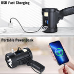 Rechargeable Spotlight,99,000 LM Super Bright Handheld Spot Light LED Flashlight High Lumens,Powered Spotlight Large Searchlight Outdoor with Solar Panels & COB Light for Boat Camping Hunting