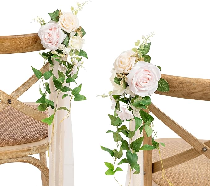 Artificial Flowers 8 Pack Blush and Cream Wedding Aisle Chair Decor