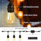 String Lights, 100FT Outdoor with 64 Warm Yellow LED Bulbs