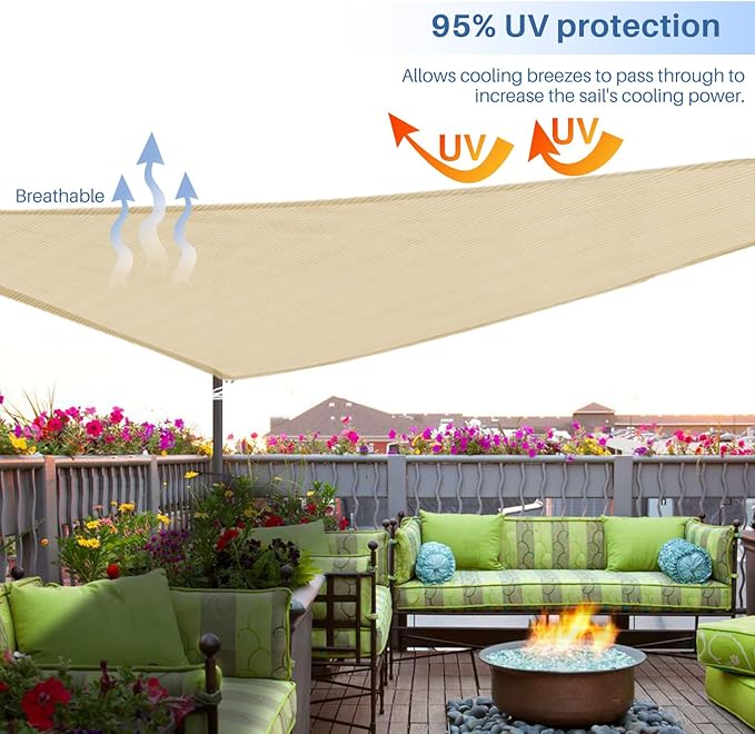 E&K Sunrise 8' x 8' x 8' Sun Shade Sail Triangle Canopy Shade Cover UV Block for Patio Backyard Garden Outdoor (Sand)