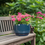 G EPGardening Ceramic Pot for Plants - Modern 7 Inch Round Planter with Drainage and Tray Indoor Outdoor for Flower, Porch Decor, Gardening Gifts, Retro Blue