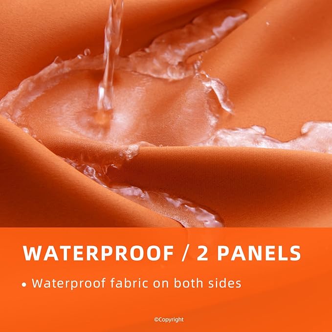 Waterproof Outdoor Curtain W84 x L84 - Grommet Top Sunlight Blocking Window Treatment Drapes Blackout Curtains for Home Bedroom Living Room Outdoor Patio Porch Gazebo (Orange, 2 Panels)