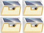 Peasur Solar Lights Outdoor Motion Sensor Waterproof, 4Pack 140LED White Solar Powered Fence Lights, 3 Modes Security Wall Lights for Garden Yard Outside Warm