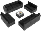 Aoxun Patio Furniture Set, 11 Piece Outdoor Sectional Sofas with Waterproof Cover, 10 Seats Wicker Rattan Outdoor Furniture Patio Conversation Set for Backyard, Garden Black