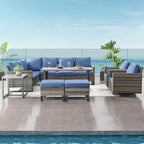Belord Patio Sectional Furniture Set with Coffee Table: 8 Pieces Wicker Patio Conversation Set with L Shaped Sofa, Outdoor Swivel Glider Rocker, Rattan Ottomans, Removable