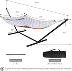 Large Hammock with 12FT Steel Stand, Freestanding Hammock with Curved Spreader Bar, Pillow and Portable Bag for Outside, Gray Ripples