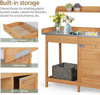 Yaheetech Outdoor Garden Potting Bench Table Work Bench Metal Tabletop W/Cabinet Drawer Open Shelf Natural Wood