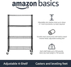 Amazon Basics 4-Shelf Heavy Duty Garage Shelving Storage Unit on 3" Wheel Casters, Adjustable Metal Wire Rack with Leveling Feet, 36" x 14" x 57.75", Black