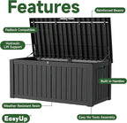 EasyUp 150 Gallon Outdoor Storage Box, Resin Waterproof UV-Resistant Deck Box with Hydraulic Lid Support, Reinforced Stability for Patio, Garden, and Poolside, Black