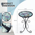 LIFFY Outdoor Side Table, 12" Glass Pelican Tabletop Patio Tables with Metal Frame, 21" Height Indoor Small Round Home Decorative Plant Stand Outside for Garden Patio Yard Porch
