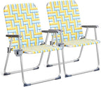 VINGLI Aluminum Oversize Patio Lawn Chairs Folding Set of 2 with Detachable Cup Holder, Webbed Beach Chair Folding Chair Outdoor Portable Camping Chair for Yard, Garden