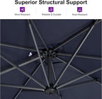 PURPLE LEAF 10'×10' Patio Umbrella with Base and Cover Outdoor Umbrella Large Cantilever Umbrella Windproof Offset Heavy Duty Sun for Garden Deck Pool Patio Navy Blue