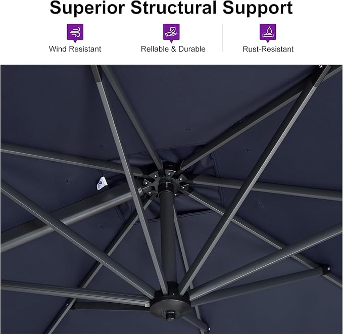 PURPLE LEAF 10'×10' Patio Umbrella with Base and Cover Outdoor Umbrella Large Cantilever Umbrella Windproof Offset Heavy Duty Sun for Garden Deck Pool Patio Navy Blue