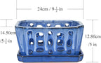 W&W Orchid Pot with Holes and Saucer for Repotting, White and Blue, 9.7 Inch