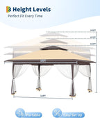 Canopy Tent 13x13 ft, Pop Up Gazebo One-Push Setup with 4 SandBags for Backyard Parties and BBQs, Mosquito Netting & Height Adjustable - Khaki & Coffee