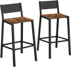 VASAGLE Bar Stools, Set of 2 Bar Chairs, Tall Bar Stools with Backrest, Industrial in Party Room, Rustic Brown and Black ULBC070B01