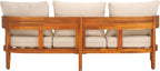 SAFAVIEH Outdoor Collection Theo Natural Teak Solid Wood/Taupe Cushion 3-Seater Sofa