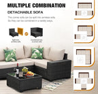 6 Pieces Patio Furniture Set All-Weather Outdoor Wicker Sectional Conversation Sofa Rattan Patio Seating Sofa with Cushion and Glass Table for Porch Poolside,Beige